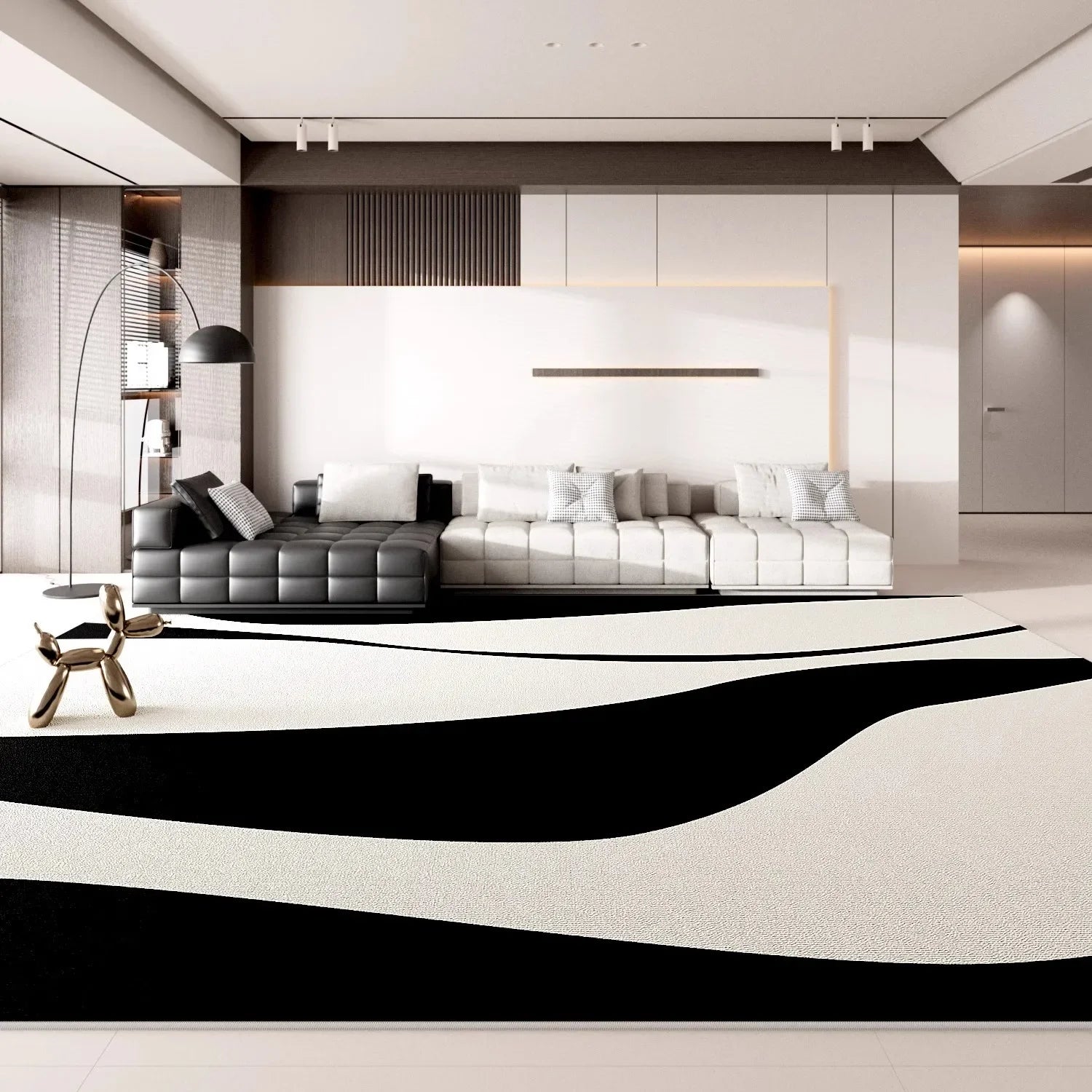 “Noir Lines" – Minimalist Black & White Geometric Rug by Aure Rendu