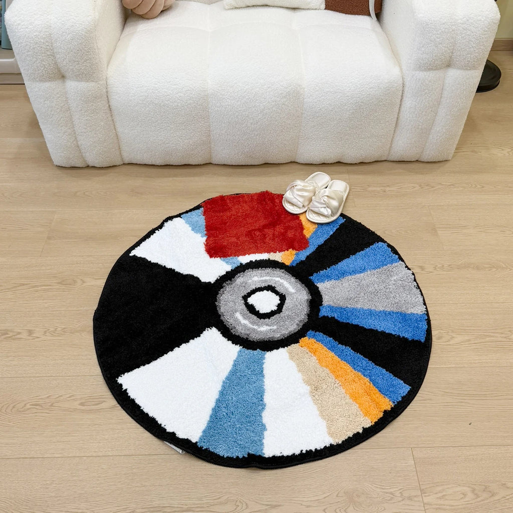 Vibrant Round CD Tufted Rug – 3D Soft Pile Modern Non-Slip Accent Carpet