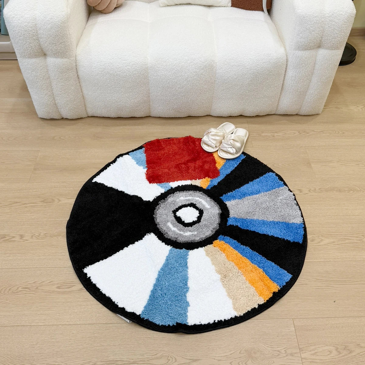 Vibrant Round CD Tufted Rug – 3D Soft Pile Modern Non-Slip Accent Carpet