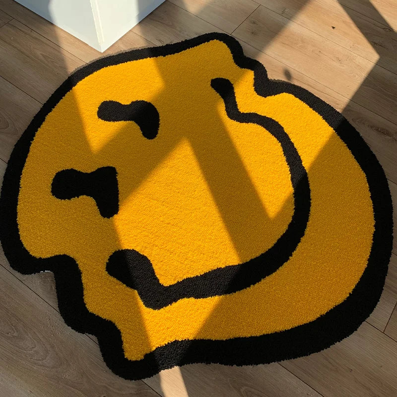 Smiley Face Tufted Rug – Retro illusion Floor Mat for Bedroom or Studio