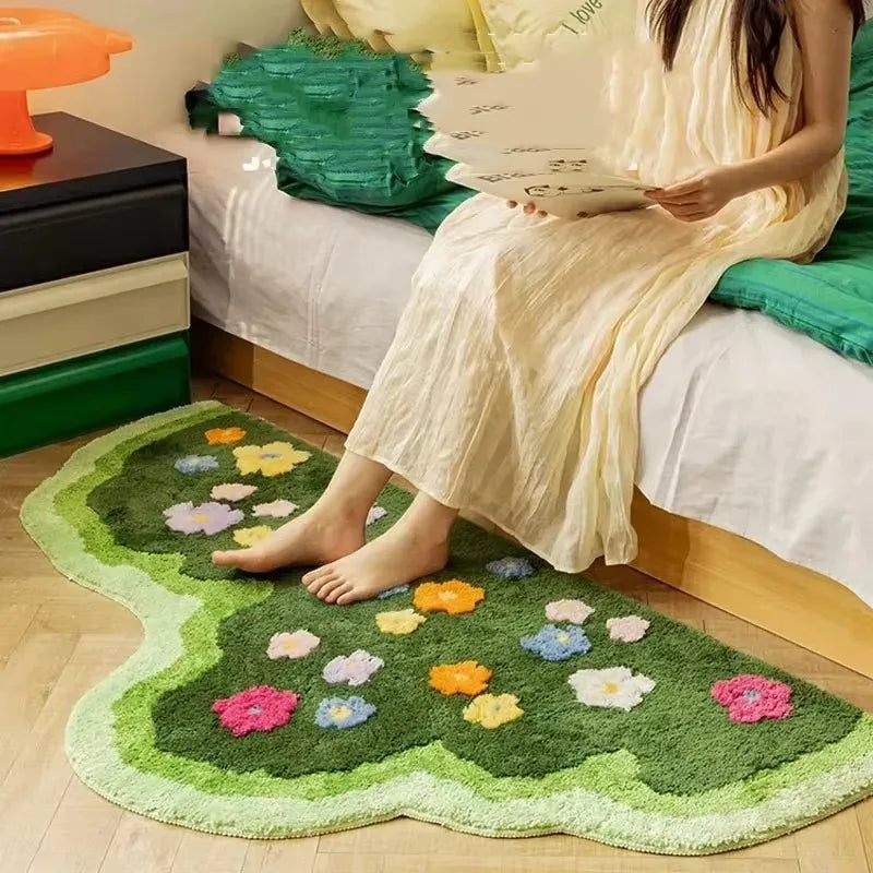 Botanical Bloom Plush Rug – Soft Floral Bedroom & Living Room Floor Mat
