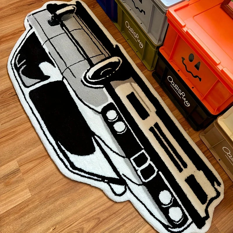 BMW E30 Inspired Tufted Rug – Classic Car Floor Mat for Bedroom Studio or Garage