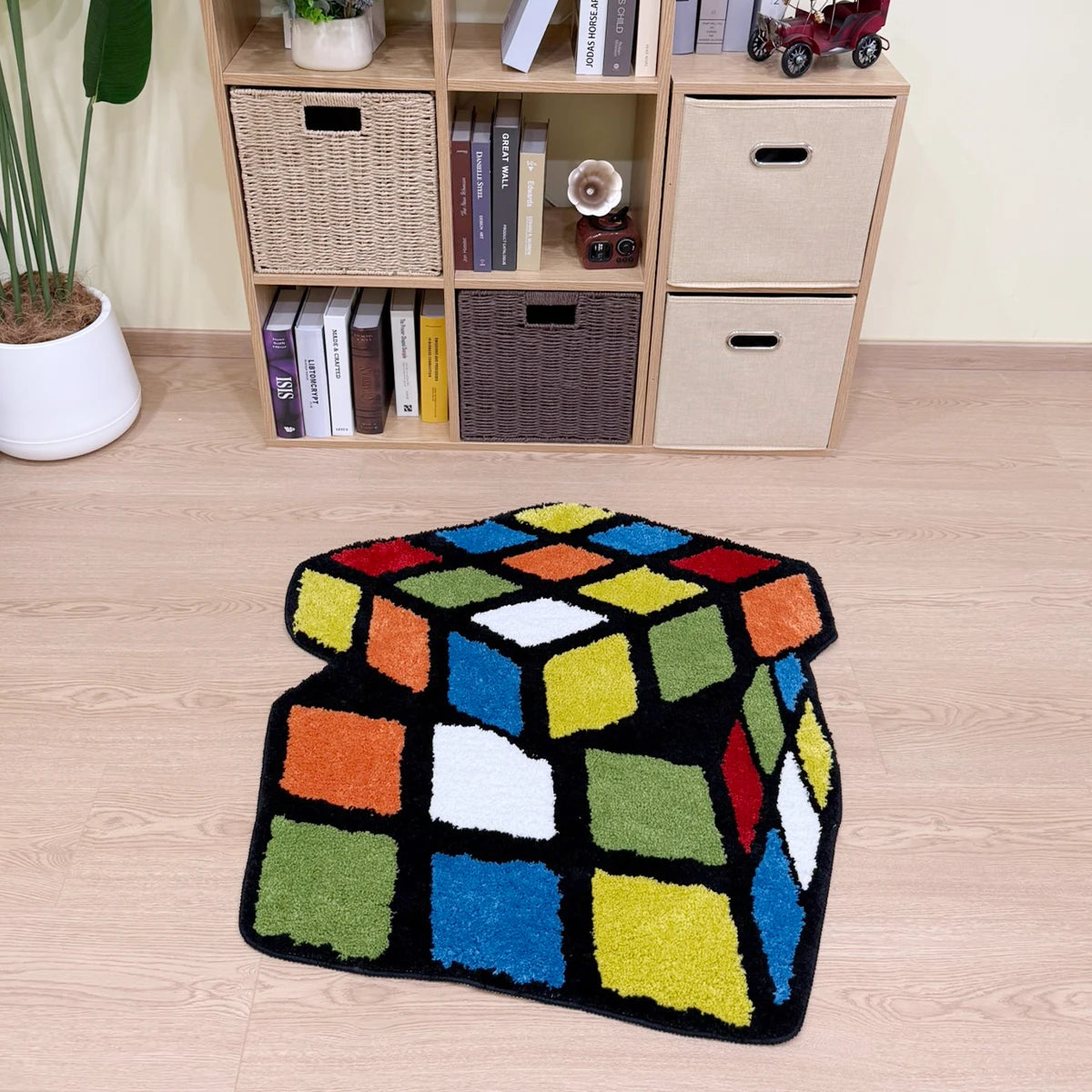 Rubik’s Cube Tufted Rug – Colorful Puzzle Design Floor Mat for Bedroom or Game Room.