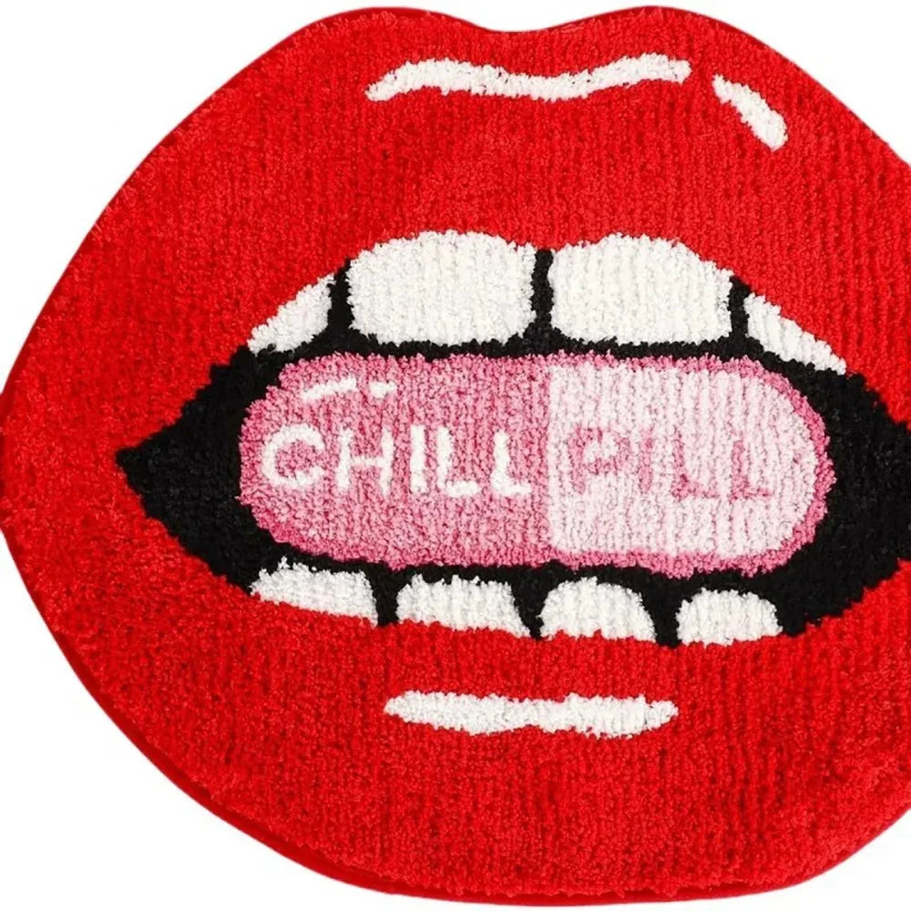 Chill Pill Rug – Funny Tufted Lips Carpet for Bedroom or Dorm