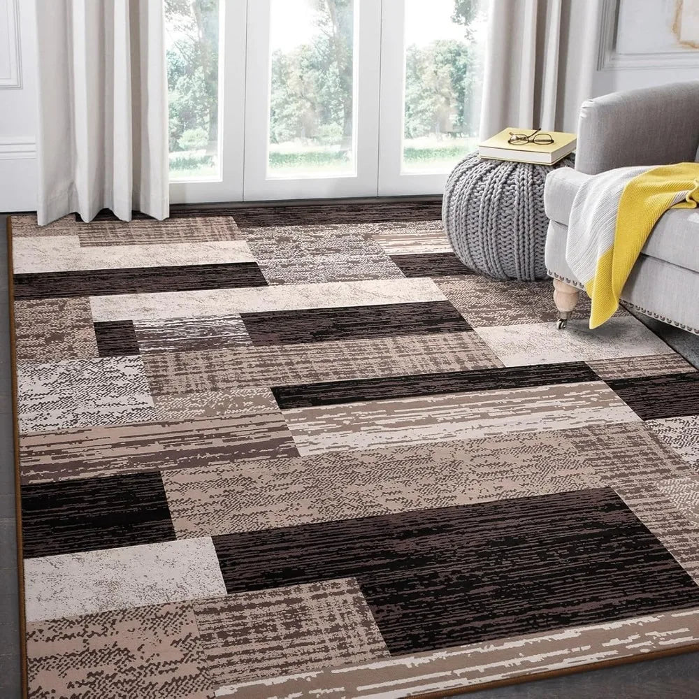 Modern Geometric 5x8ft Patchwork Chocolate Area Rug
